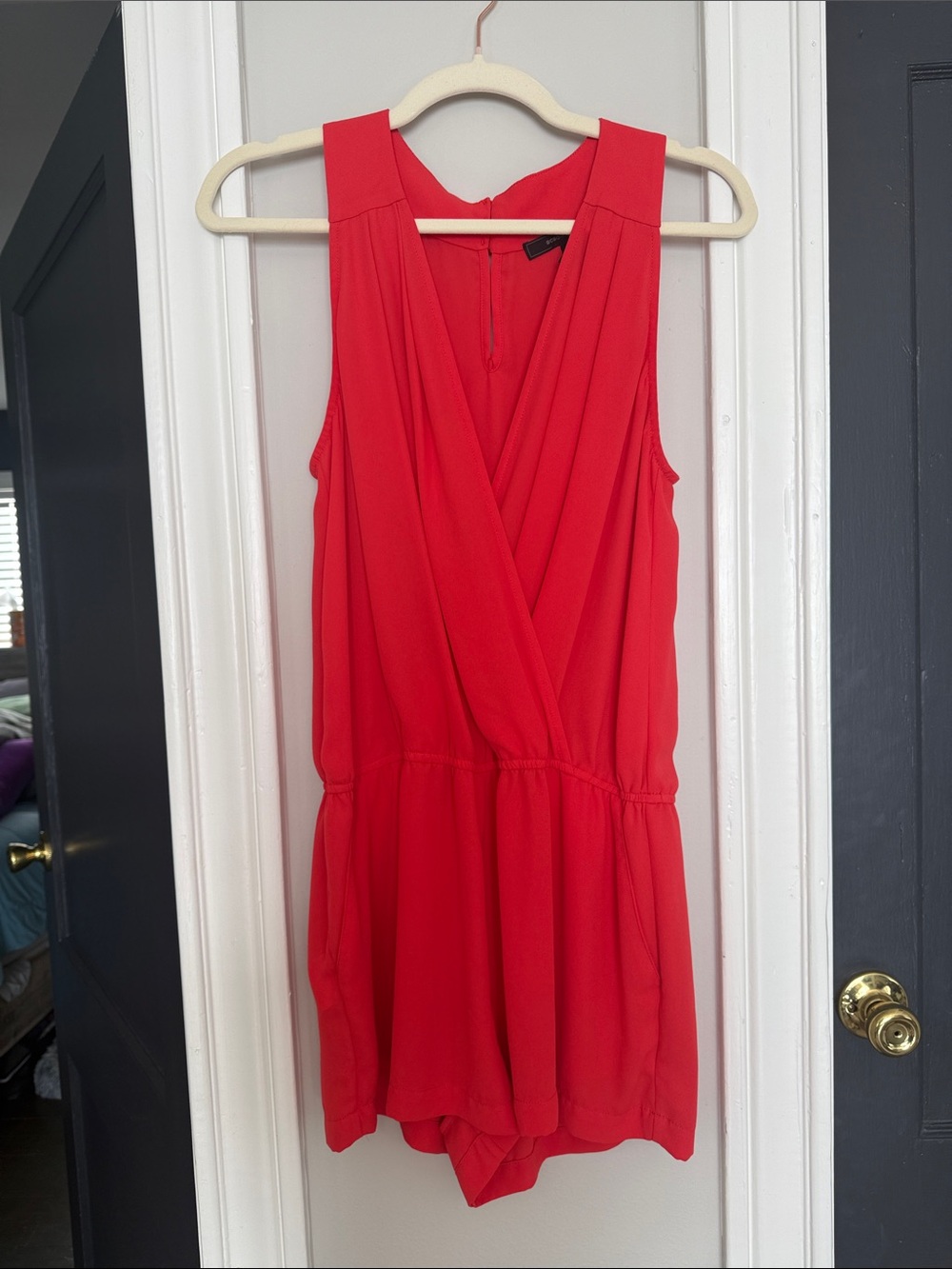 BCBGMaxAzria Orangey Red Sleeveless Surplice Romper